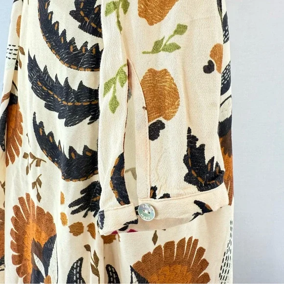 Farm Rio Palms Paradise Sand Long Sleeve V-Neck Floral Maxi Dress L - Picture 8 of 16